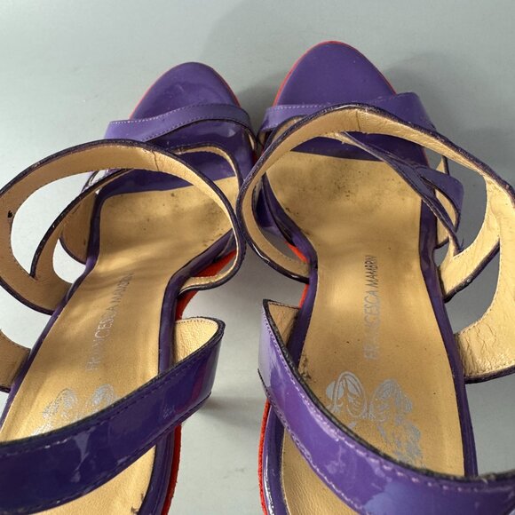 Francesca Mambrini Purple Patent Leather Strappy Platform Heels - Picture 7 of 14
